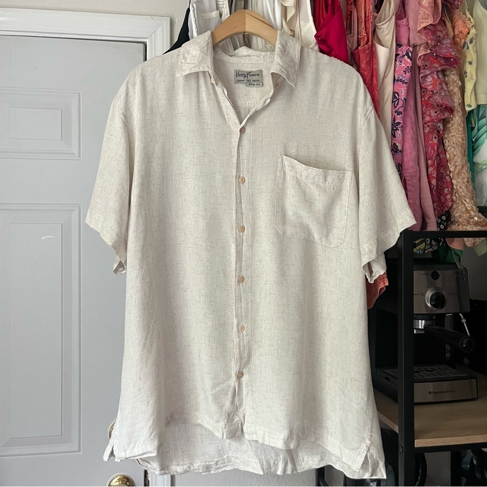 KENNY FLOWERS cream ivory rayon linen blend short sleeve button up shirt